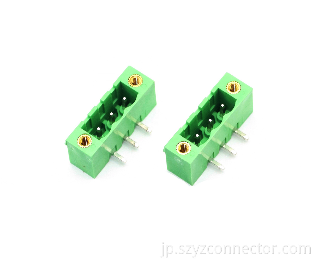 5.08mmピッチプラガブル端子台オスラグ付き曲げグリーン3P 5.08mm Pitch Pluggable Terminal Blocks Male Lugged Bending Green 3P